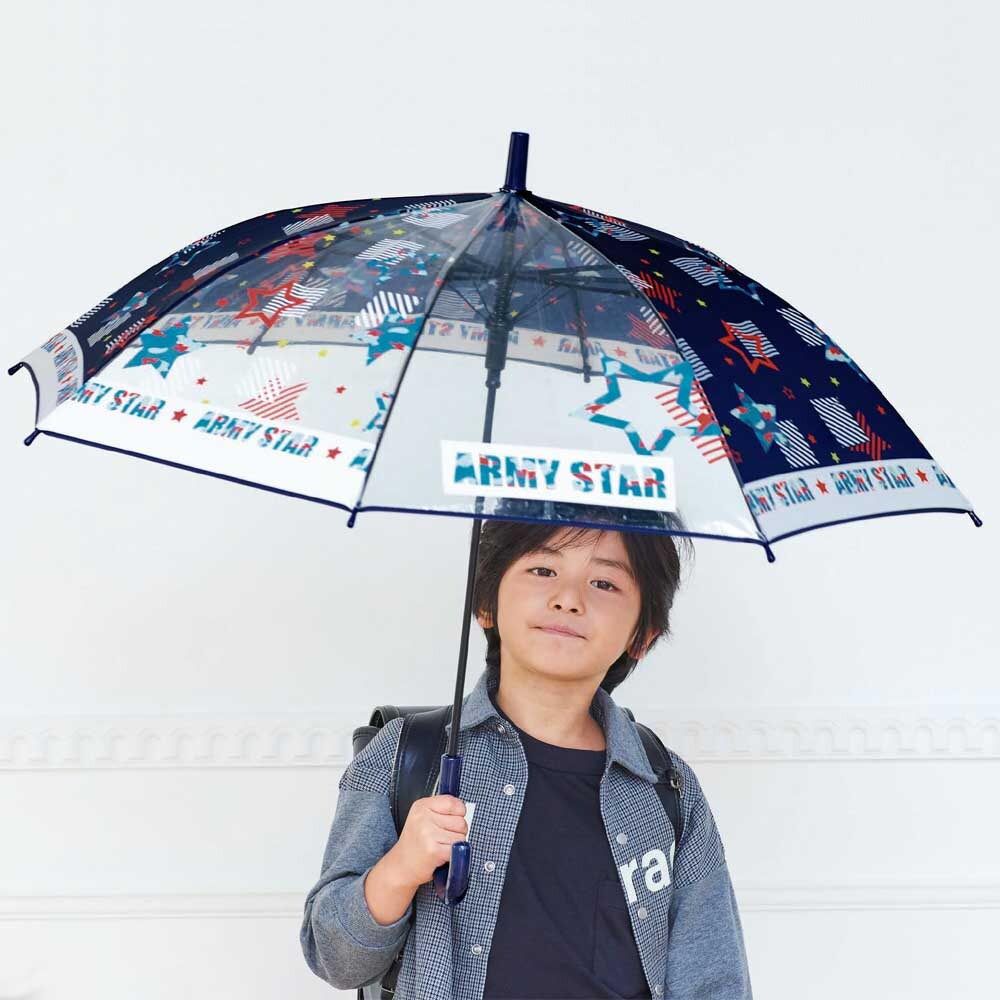 日本中谷 - 透明窗設計兒童雨傘/直傘-迷彩星星-深藍 (50cm(身高115-125cm))