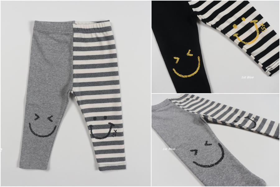 韓國 First Blue - 不對稱設計微笑條紋內搭褲-灰