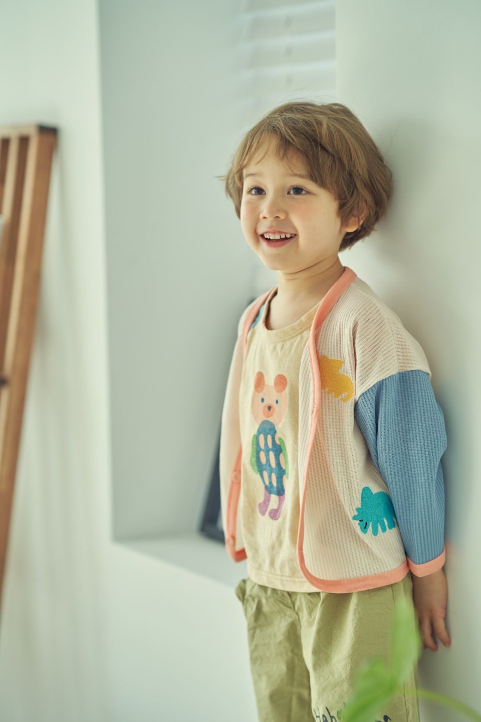 韓國 Mimico - 三色恐龍拼接色小外套-藕粉X藍