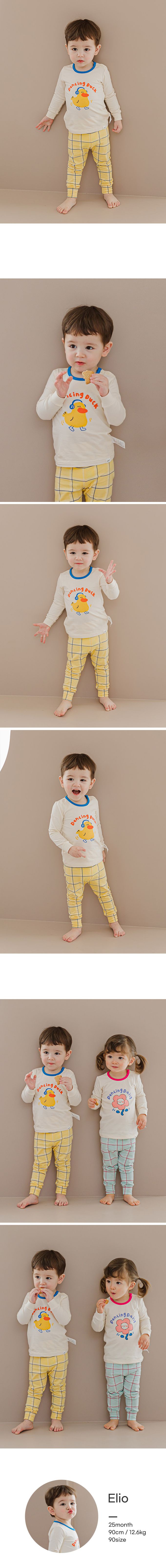 韓國 Cordi-i - 無螢光40支棉彈性長袖家居服-跳舞黃鴨