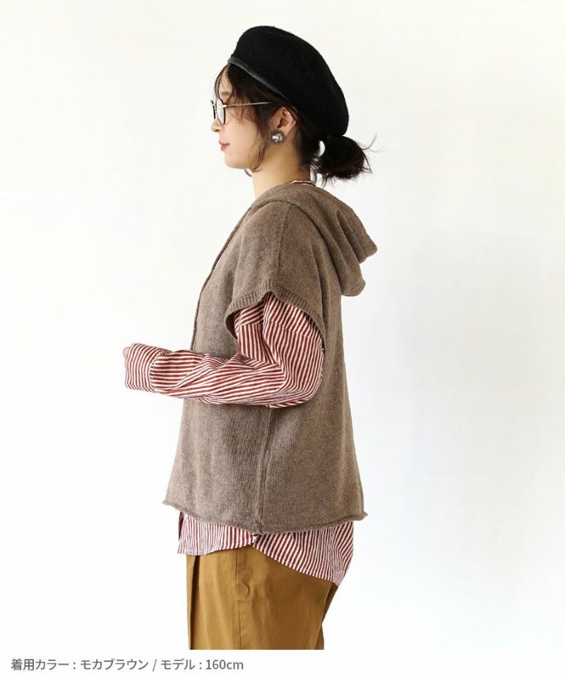 日本 zootie - 多層次穿搭 連帽針織短袖背心-摩卡 (M)