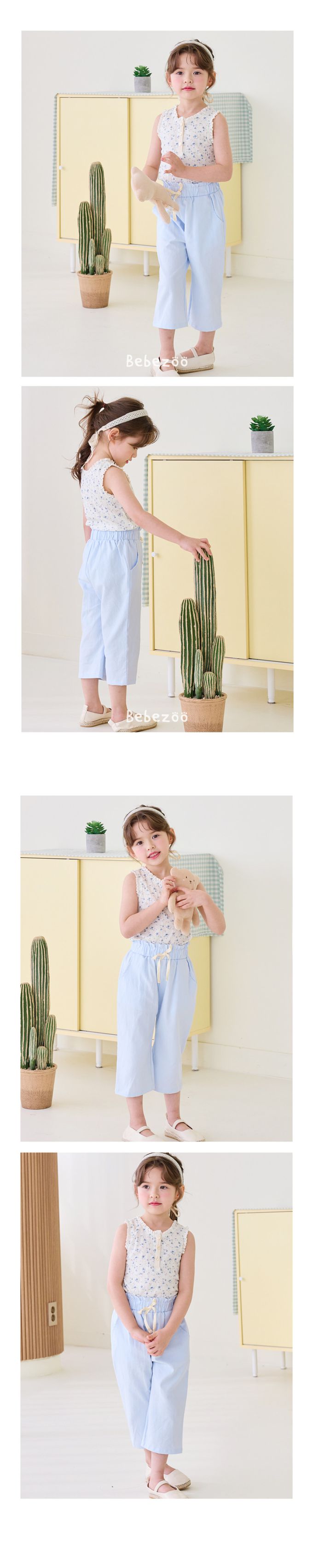 韓國 Bebezoo - 滿版小花無袖背心上衣-藍花