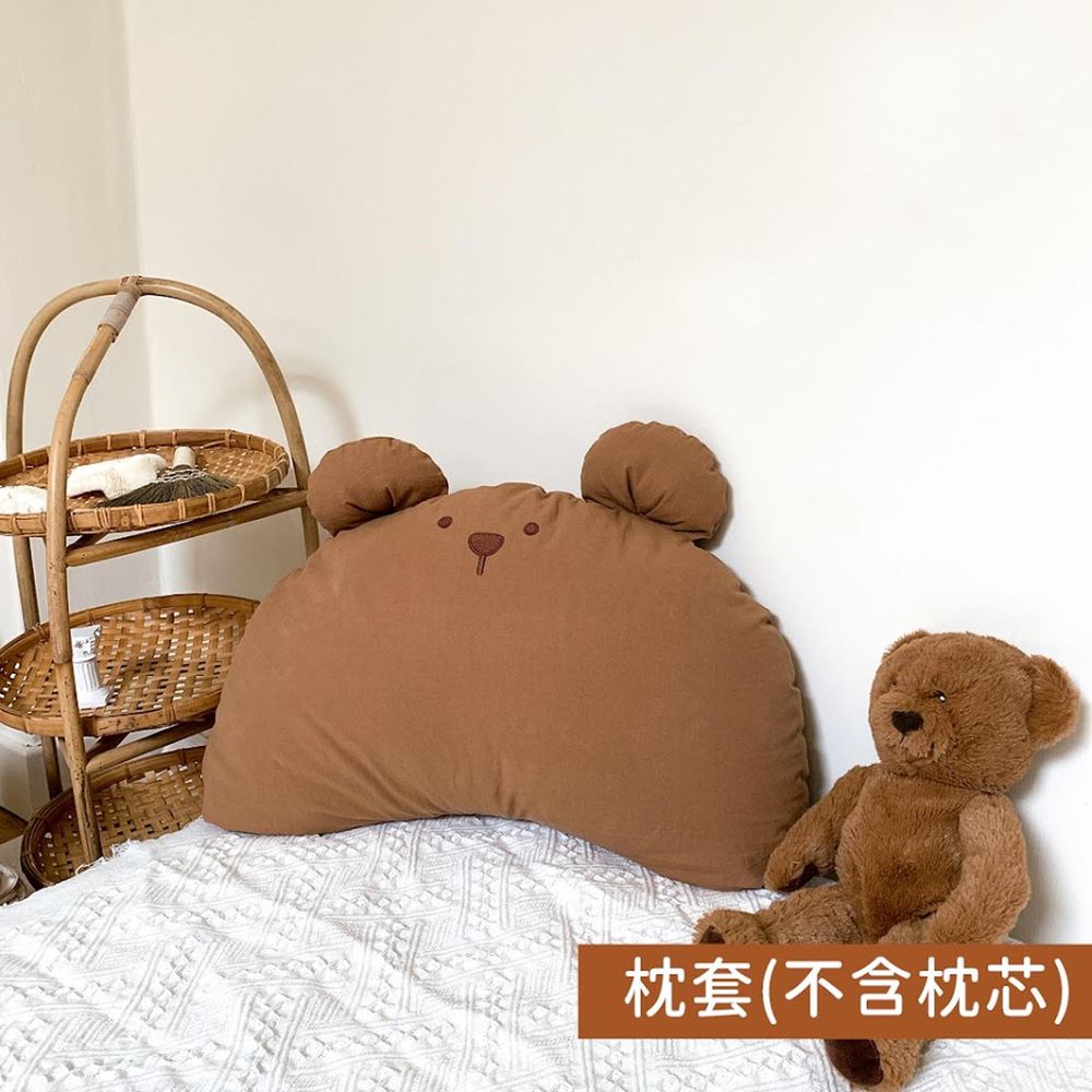 韓國 Hello HiZoo - 手工製動物造型純棉柔感兒童枕套-Hi Bear-深可可 (50x30cm)