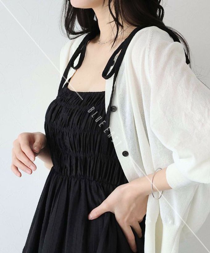 日本 BLUE EAST - 清爽透膚感皺摺綁帶分層洋裝-灰