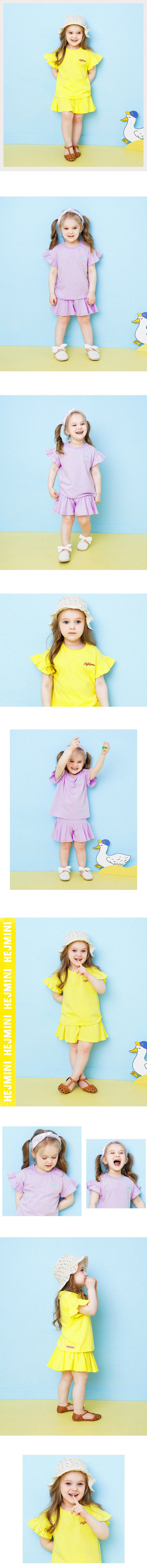 韓國 HEJMINI - 荷葉袖皺褶短褲套裝-紫