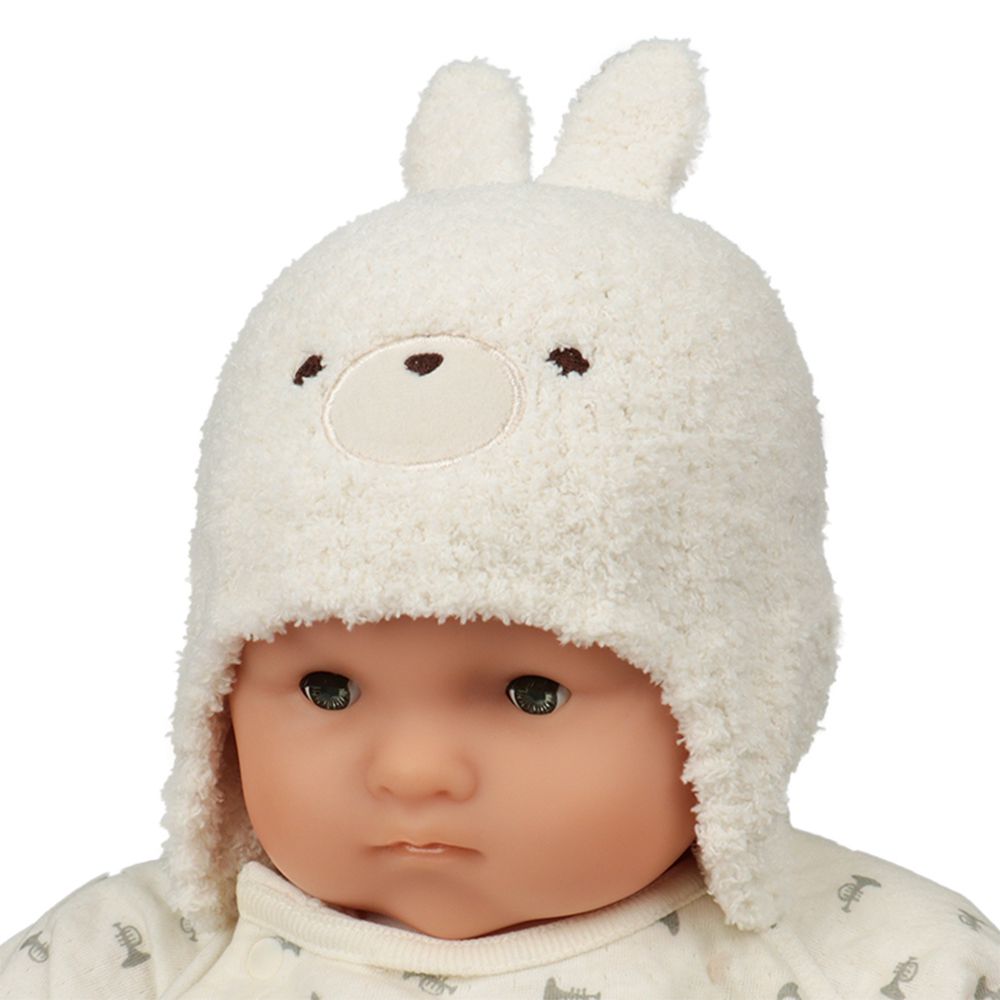 嬰幼兒冬季針織帽-毛茸茸動物-白色