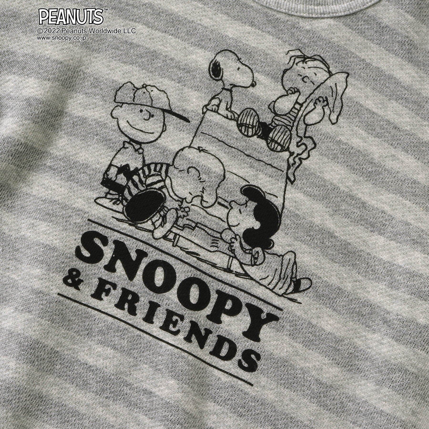 日本千趣會 - 史努比印花圓領長袖上衣-永遠的好友-條紋藍綠