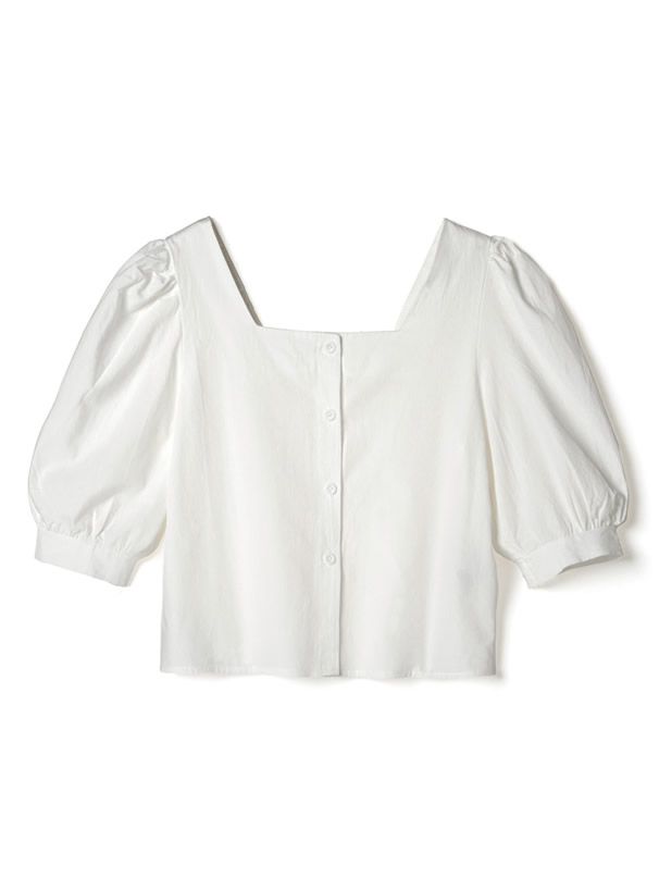 日本 GRL - 簡約法式方領泡泡袖上衣-天使白
