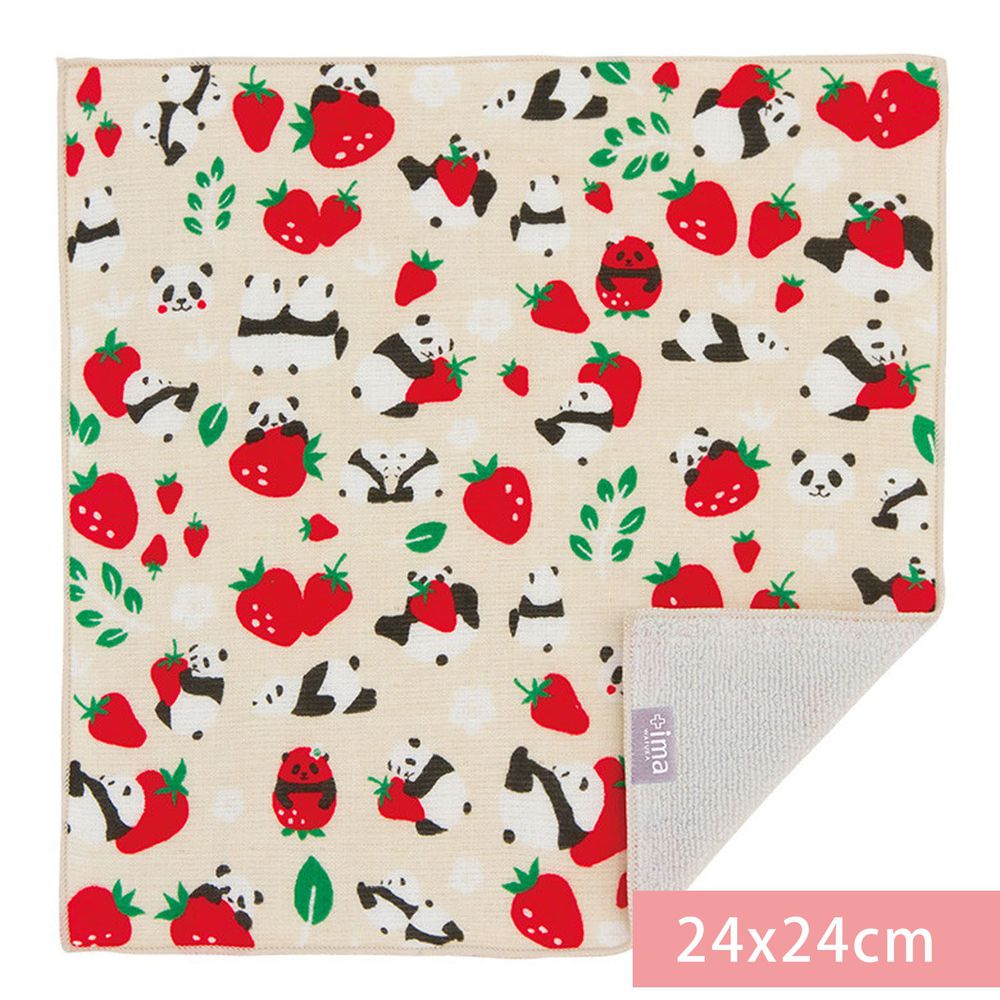日本代購 - 【ima+】日本製今治純棉手帕-草莓熊貓-杏 (24x24cm)