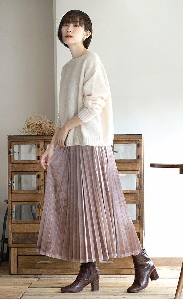 日本 zootie - 優雅光澤感百褶長裙-深墨綠