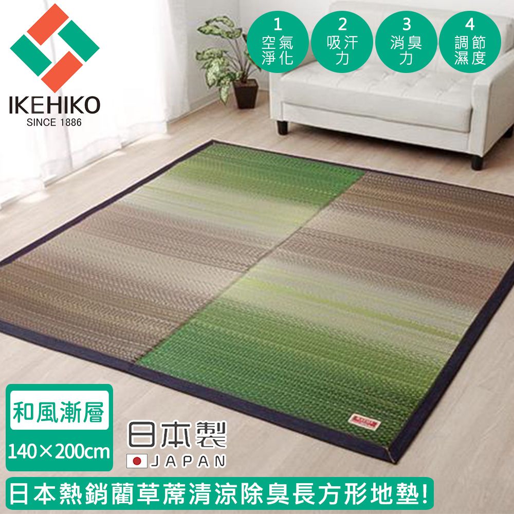 日本製藺草蓆清涼除臭長方形地墊140X200CM-和風漸層款
