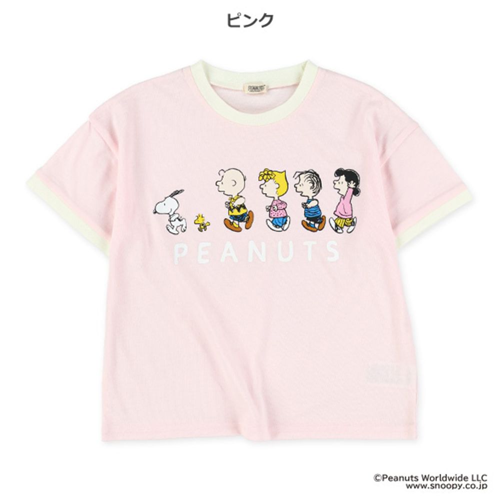 卡通人物史努比印花短袖上衣-粉紅