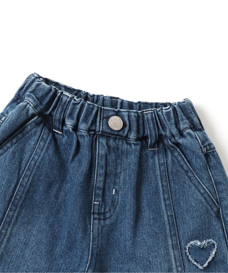 日本 BREEZE - 心形刺繡牛仔廓形長褲-海軍藍
