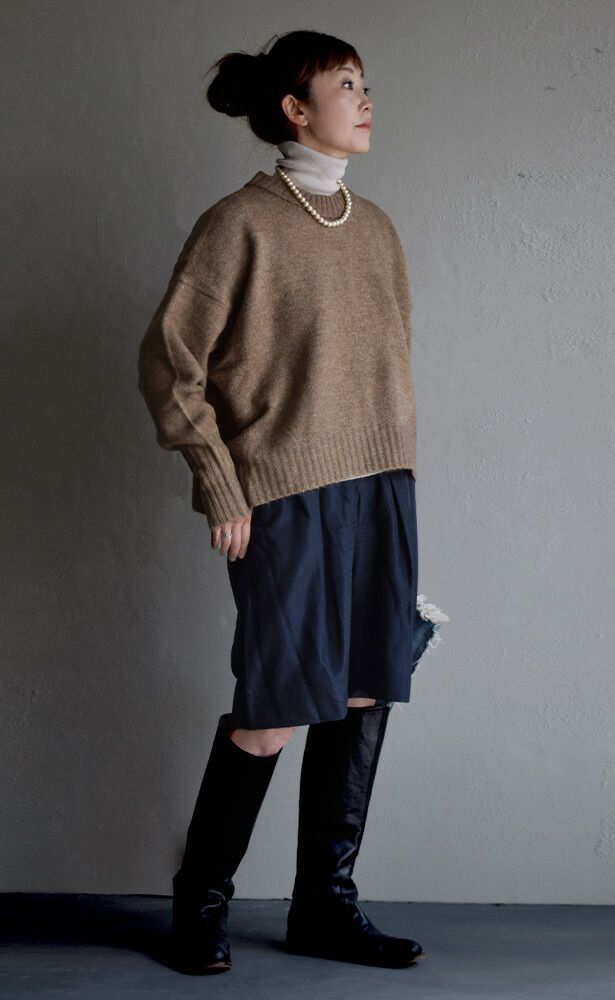 日本 zootie - 柔軟圓領短版針織毛衣-咖啡牛奶