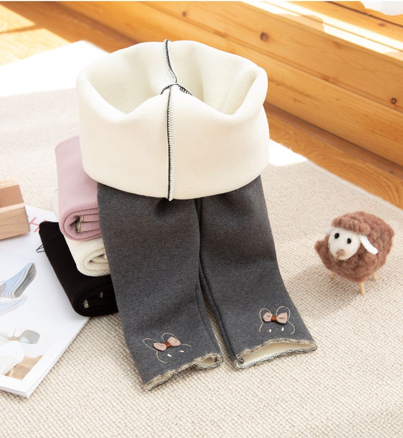 FANMOU - 加絨內搭褲-兔子蝴蝶結-深藍色