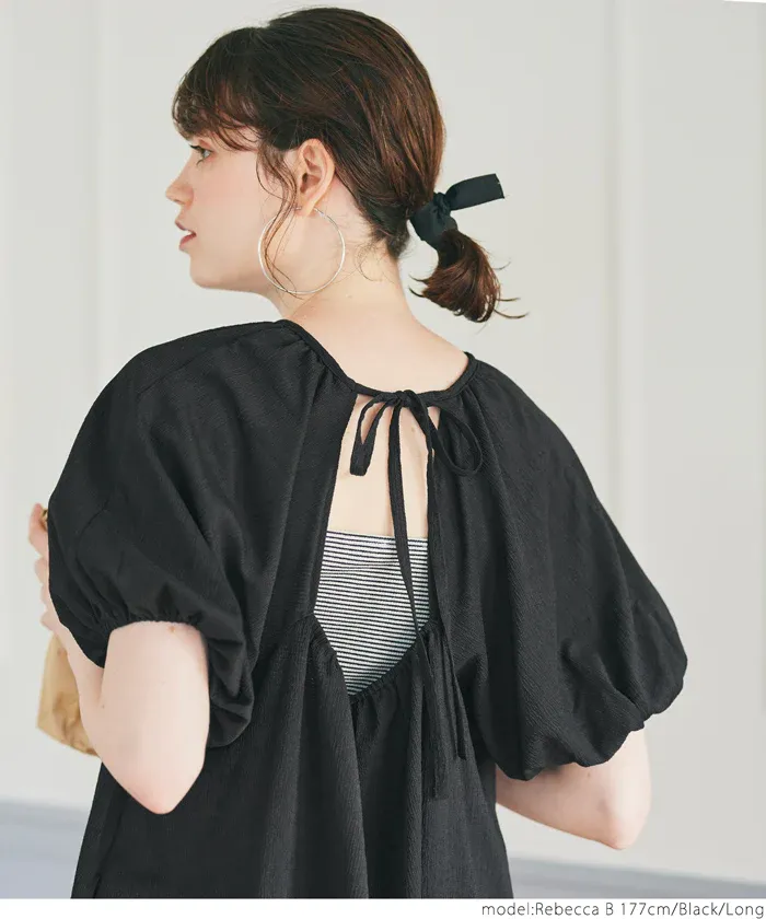 日本 COCA - 甜美後綁帶短袖洋裝-卡其