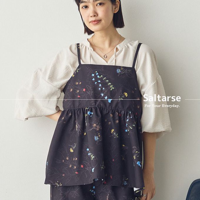 日本 Sans Souci 34+ - 優美花卉縮腰疊穿吊帶背心-白