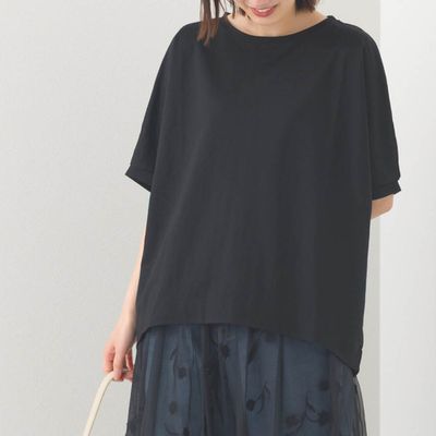 日本 OMNES - 接觸冷感 嫘縈休閒廓形短袖上衣-黑