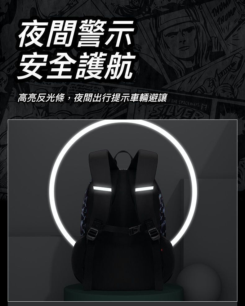 卡通防水耐磨大容量後背包/書包-卡通人物雷神-雷神之鎚-黑色 (建議110-135cm)-30x19x46cm