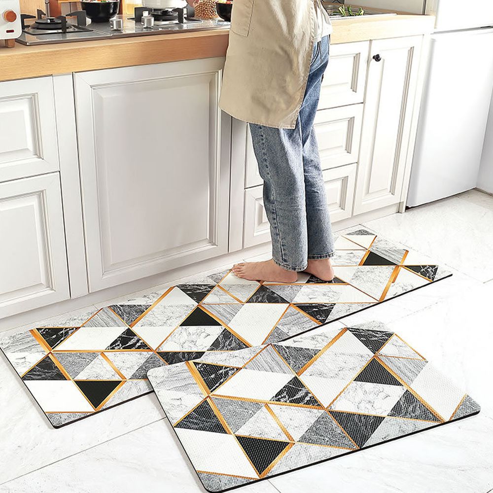 廚房仿皮革PVC防水腳踏墊-幾何三角形