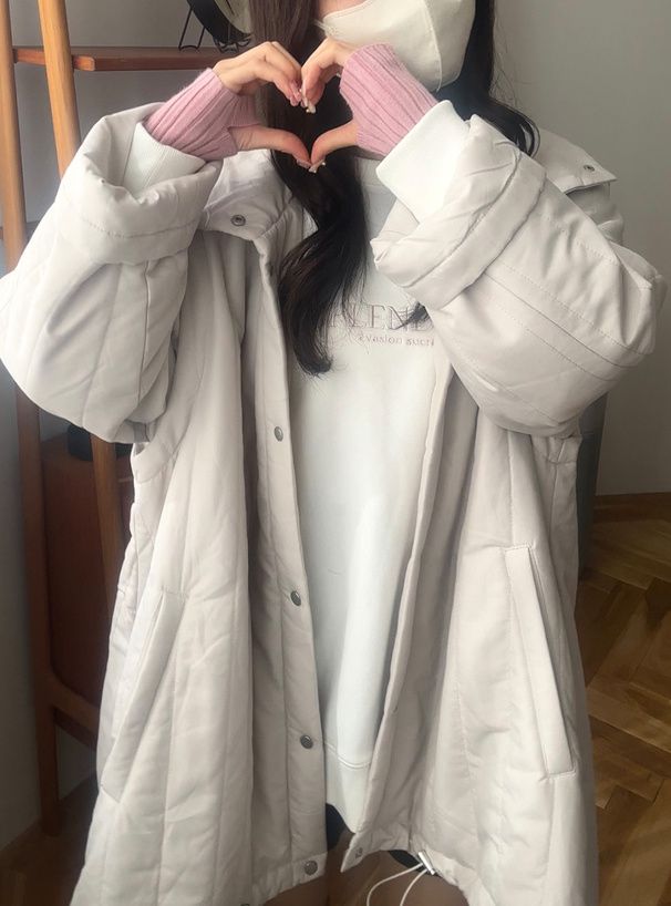 日本 GRL - 袖可拆時尚抽繩羽絨外套(背心二穿)-米白 (F)