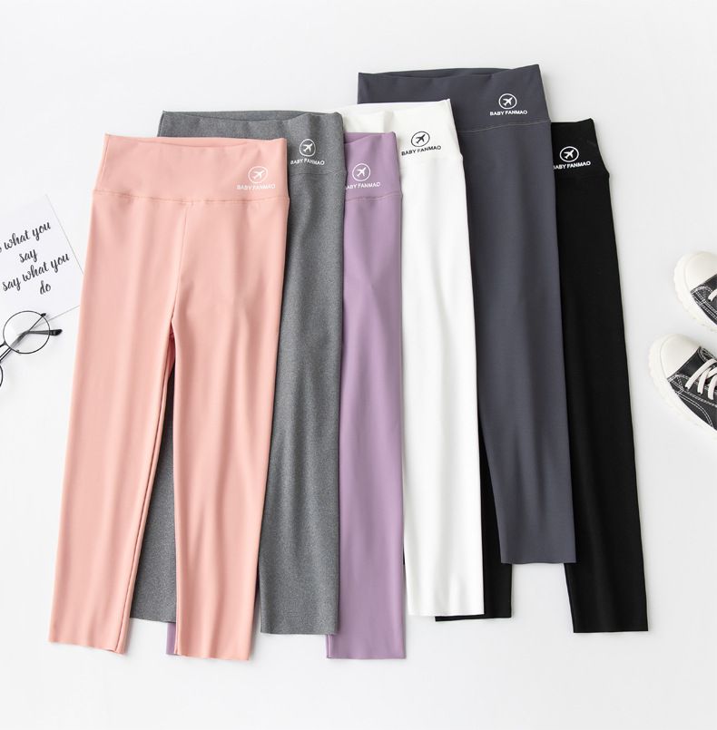 FANMOU - 高腰彈力內搭褲/瑜珈褲-飛機-紫色