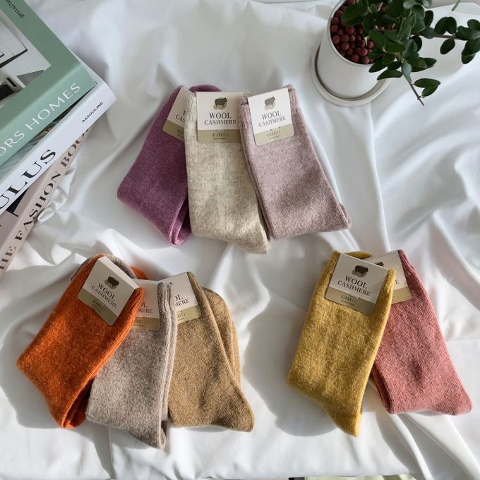 韓國Marian - 素面百搭羊毛保暖襪-焦糖色 (Free)