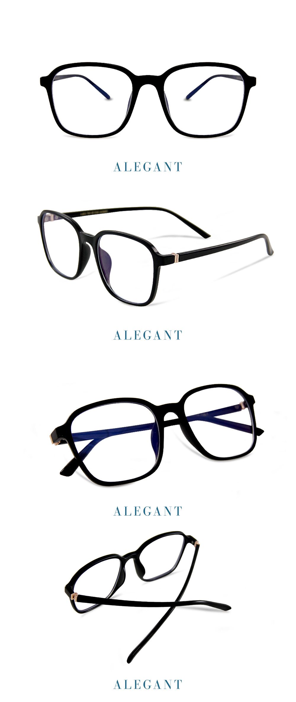 ALEGANT - 個性玩色復古鋼琴黑TR90輕量幾何方框UV400濾藍光眼鏡