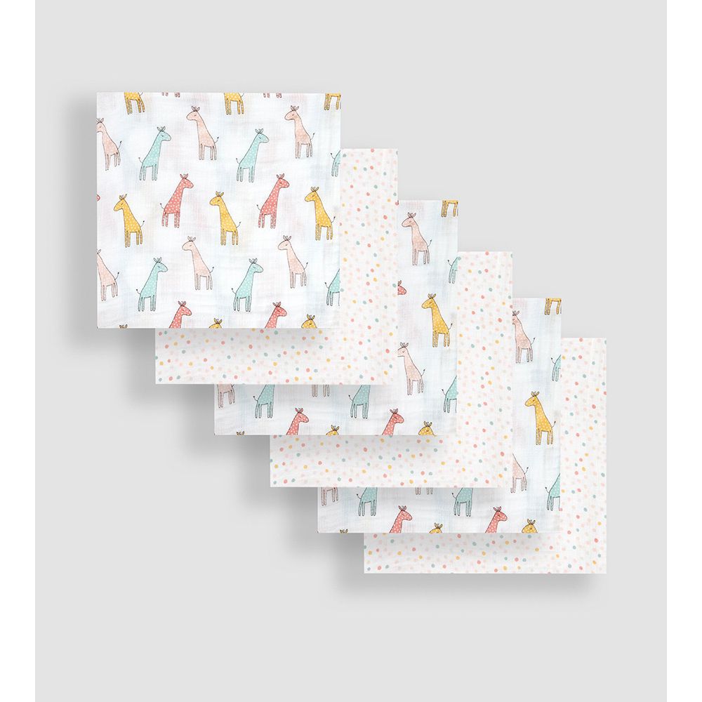 100% 純棉多功能細紗布方巾/包巾/小薄被/拍嗝巾/安撫巾 6入禮盒組(60*60cm)-粉色長頸鹿