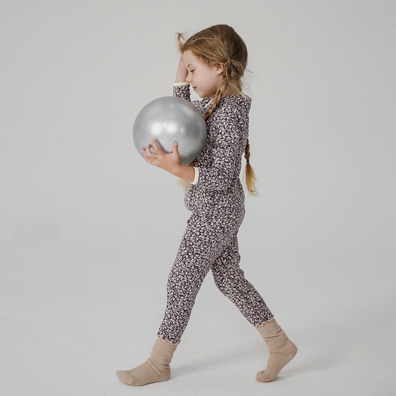 (無螢光劑)厚磅圓領長袖家居服套裝-滿滿葉片-深紫色