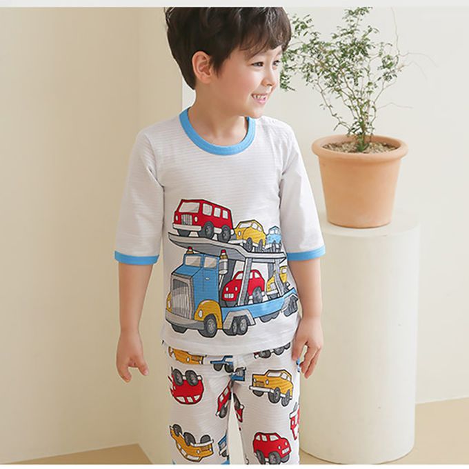 正韓 Puco - 超優質嬰幼兒/兒童七分袖100% 有機純棉家居服/睡衣-車車家族