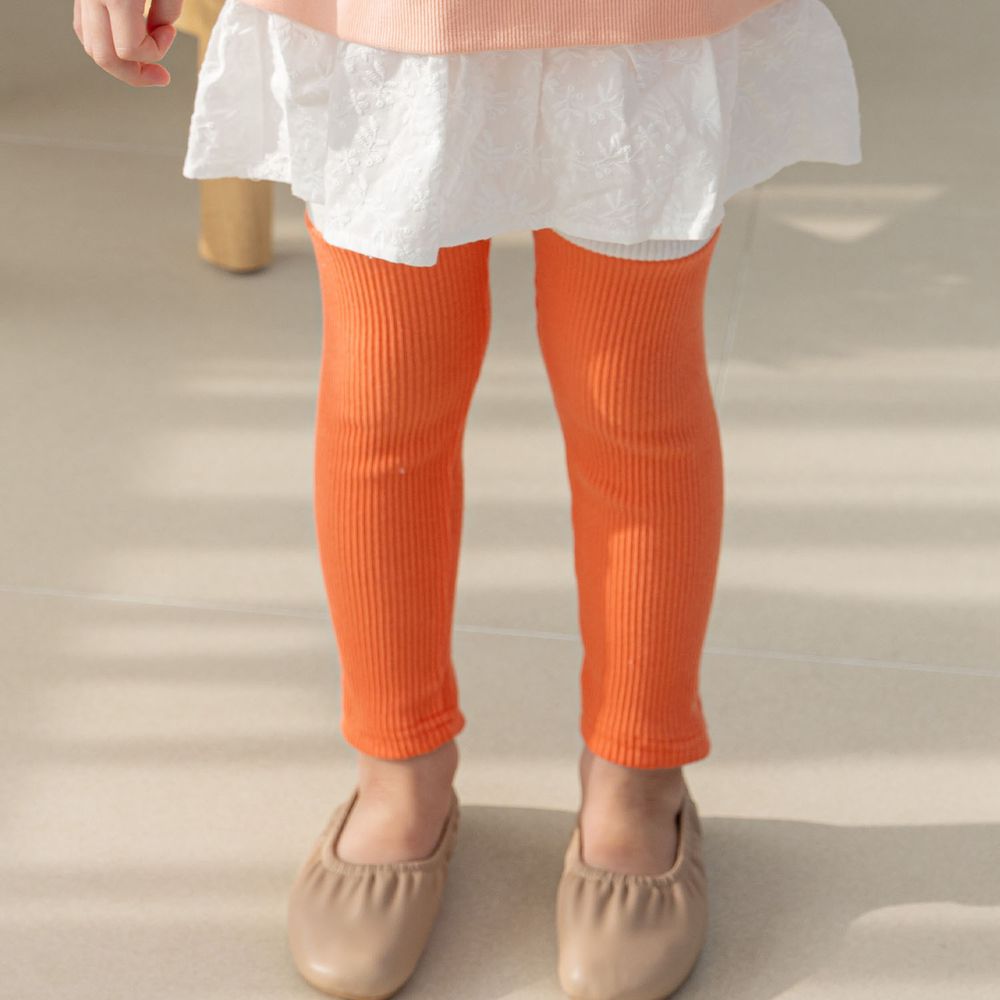 韓國 Orange Mom - 拼接色針織內搭褲-橘X白