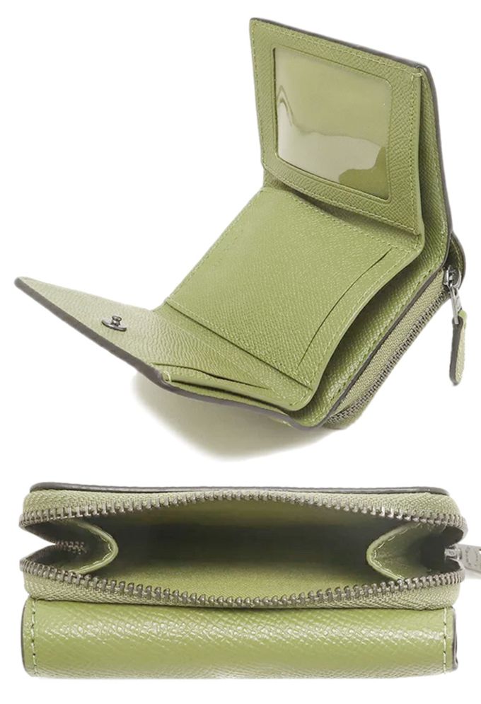 COACH - 馬車LOGO素面皮革零錢短夾 (草綠)