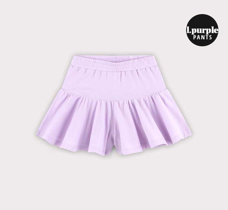 韓國 HEJMINI - 荷葉袖皺褶短褲套裝-紫