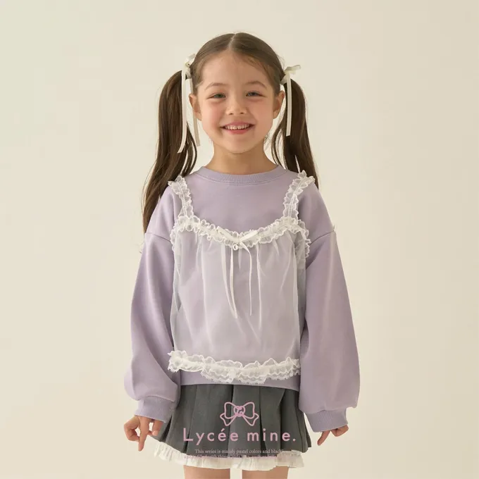日本 Lycee mine - 夢幻蕾絲吊帶縮口長袖上衣-紫