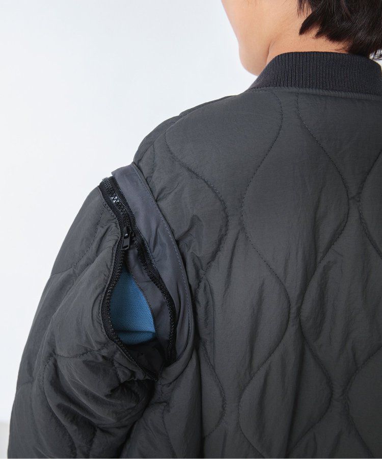 日本 BREEZE - 袖可拆2way絎縫拼接夾克/背心-軍綠