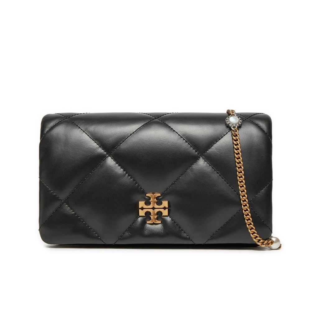 稜格紋kira鑽石吊飾鍊包 (黑色)