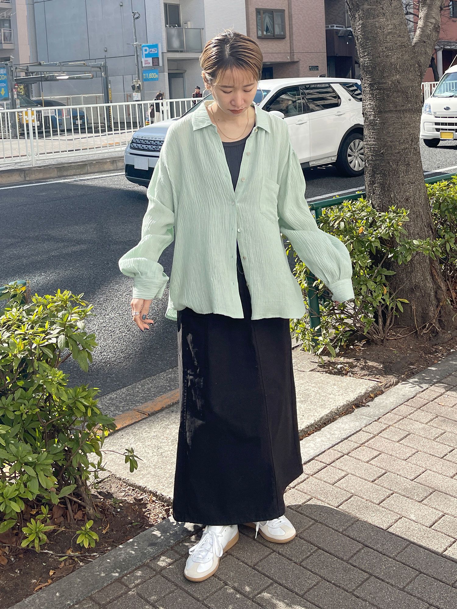 日本 Ungrid - 楊柳皺摺垂墜感襯衫-薄荷 (F)