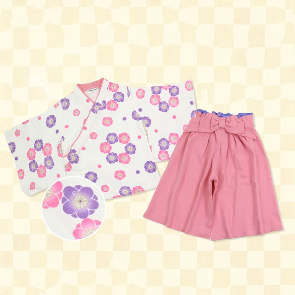 日本服飾代購 - 純棉日本傳統袴 和服(兩件式)-梅花-粉