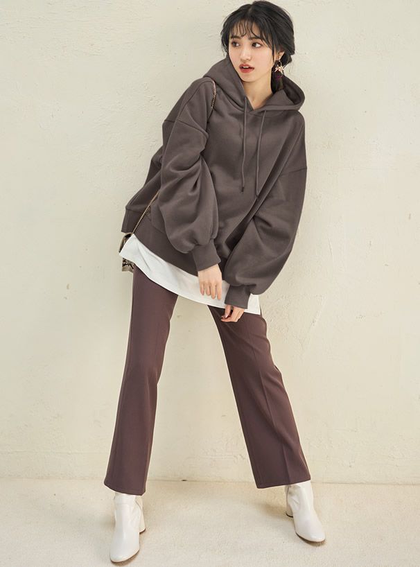 日本 GRL - 假兩件裏起毛連帽T-米