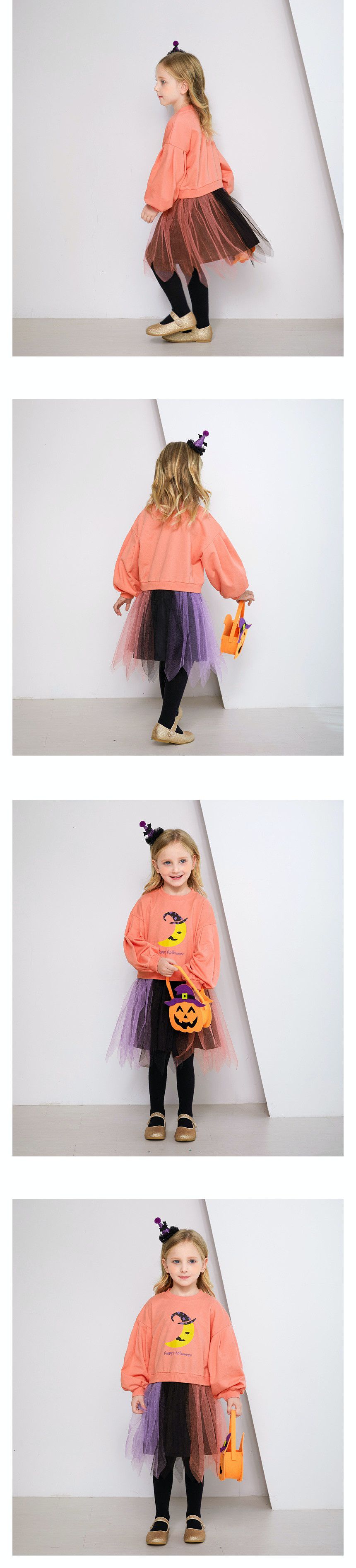 韓國 WALTON kids - 假兩件萬聖節套裝-粉橘