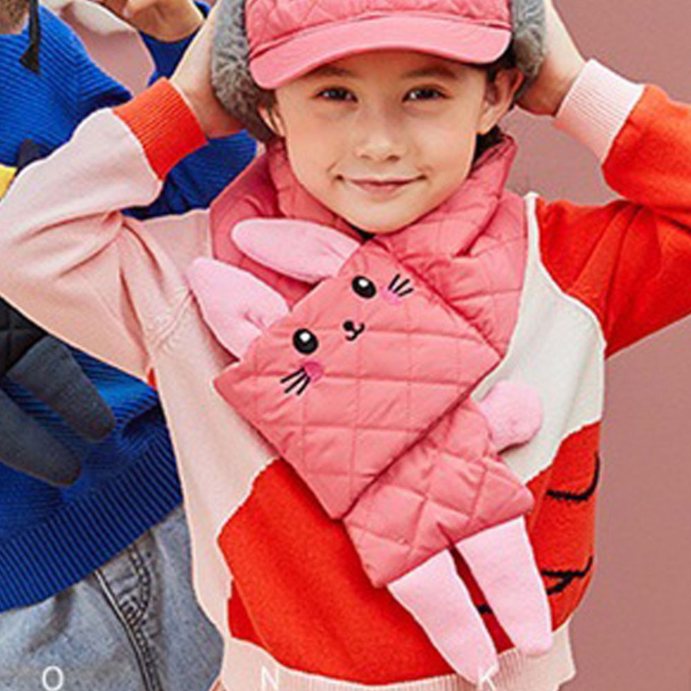 韓國lemonkid - 卡通動物圍巾-粉色兔子 (均碼(長度86cm))