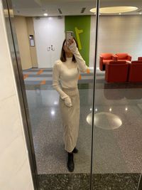 日本 GRL - 小立領羅紋彈性針織上衣-米杏