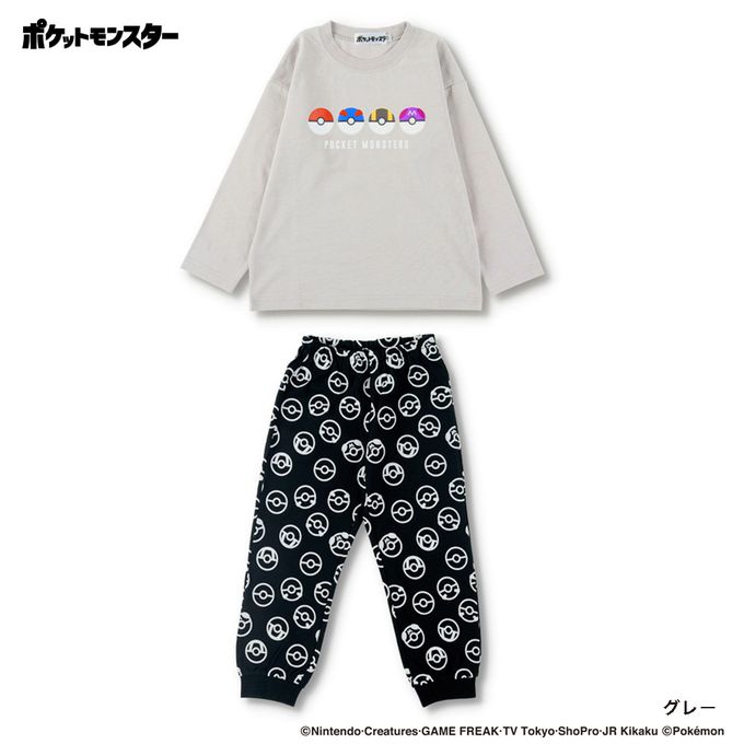 日本 BRANSHES - 超萌寶可夢純棉長袖家居服-灰黑