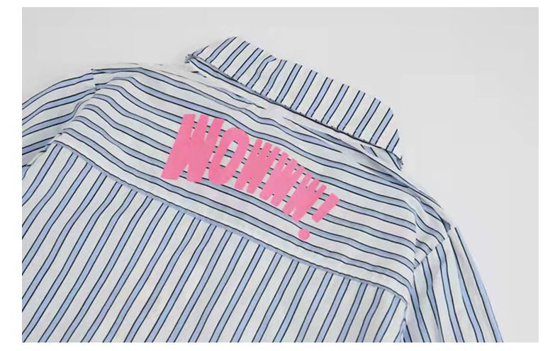 不對稱拼接直紋襯衫洋裝-藍直紋