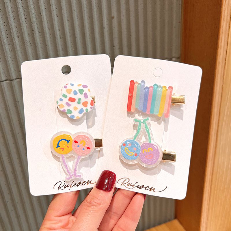 夏季甜美兒童髮夾2入組-花花+愛心-彩色