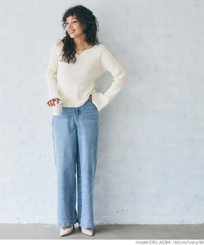 日本 COCA - 不規則領羅紋彈性上衣-黑