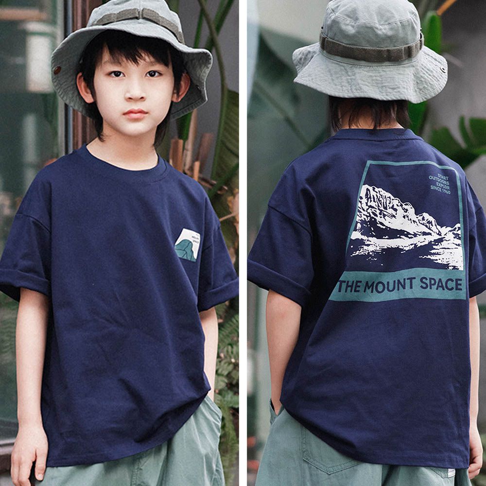 純棉圓領短袖上衣-山中空間-藏青