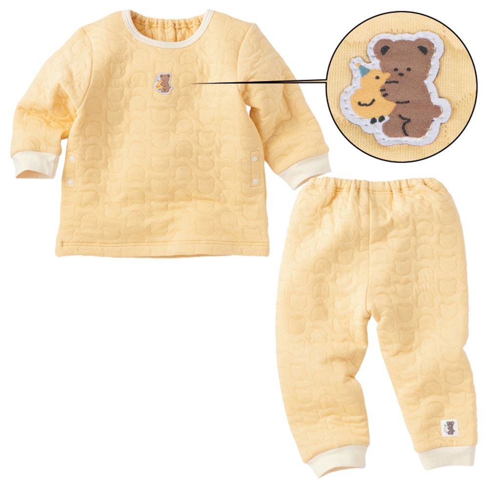 長袖鋪棉家居服-側邊按扣 小熊-黃色