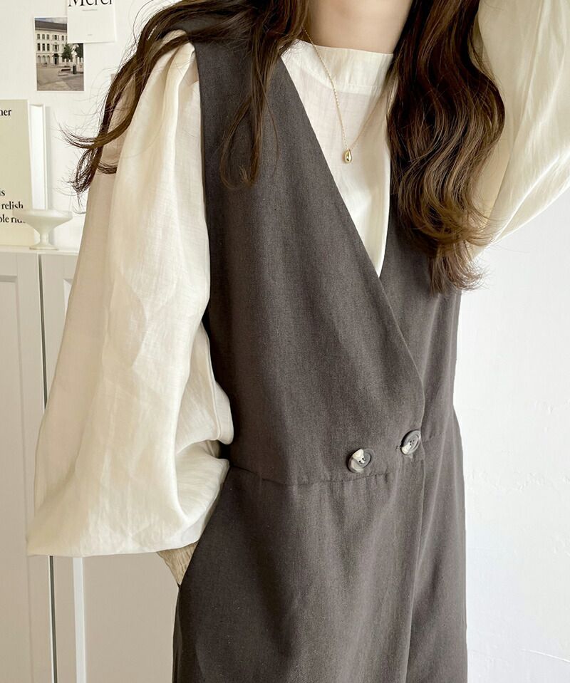 日本 Classical Elf - 棉麻透氣垂墜感連身褲-石墨灰